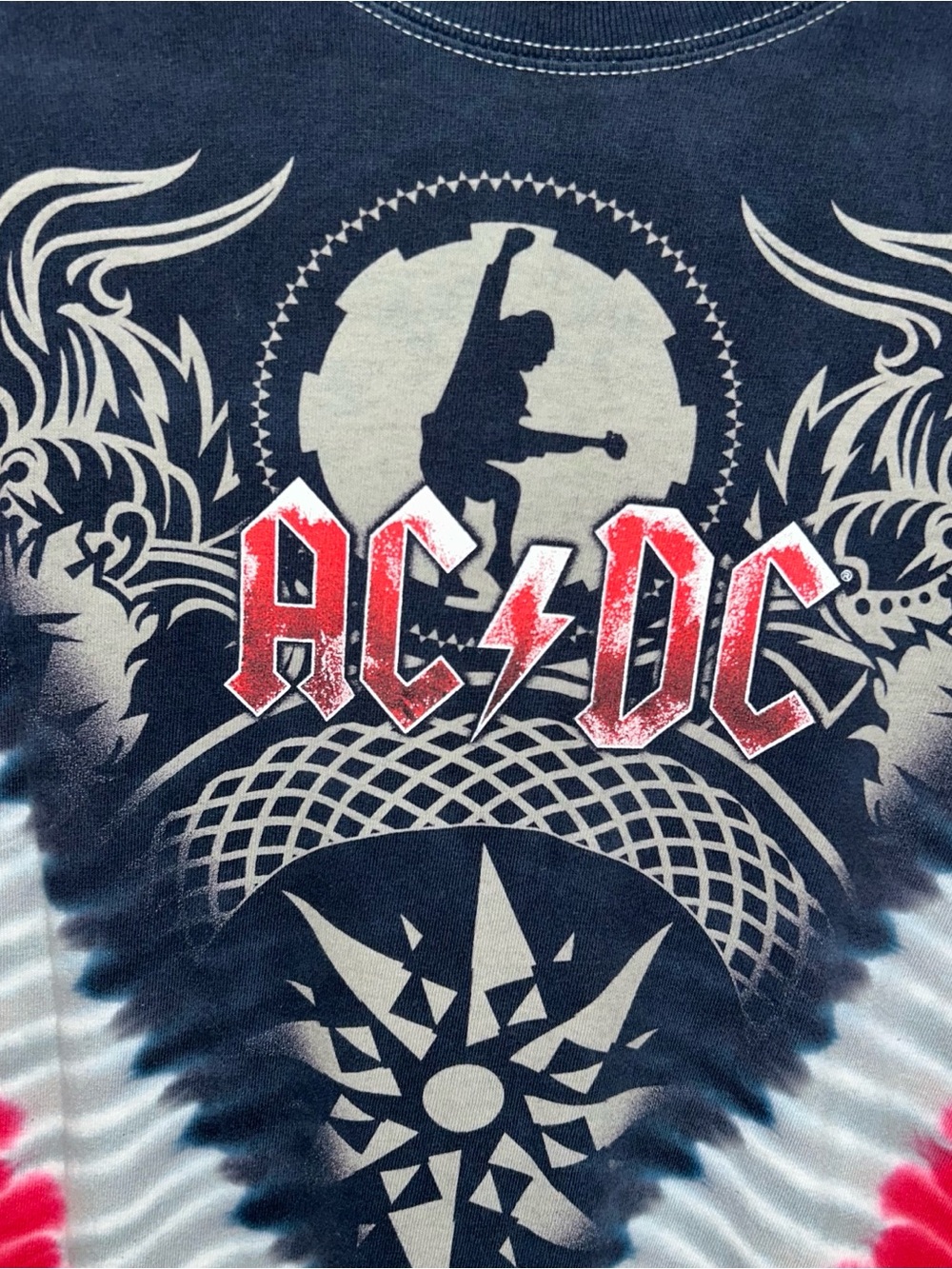 AC/DC VTG TIE-Dye Band Tee in Black, Red & Light Blue - Picture 4 of 5